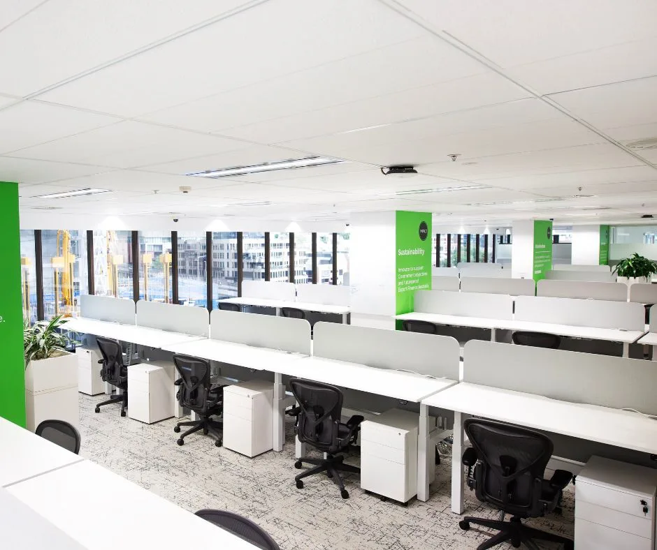 Commercial repaint, open plan desks and green feature walls, Sydney