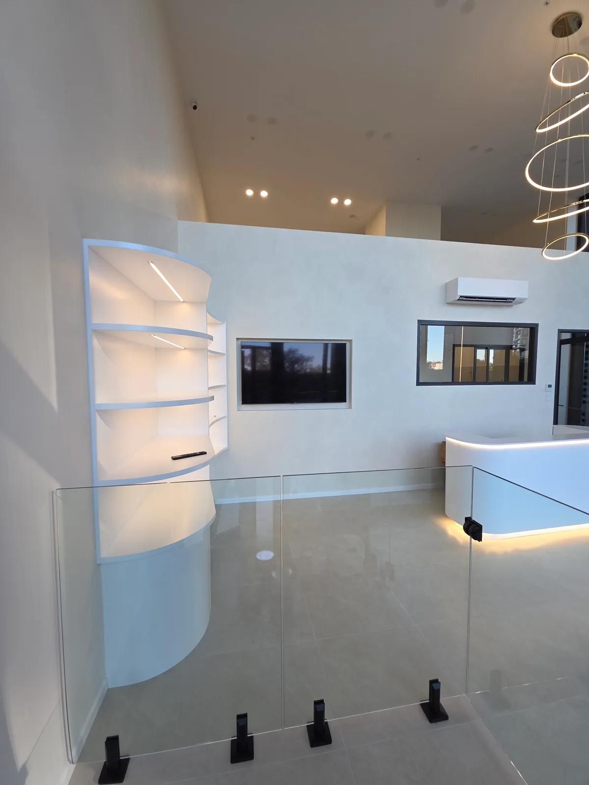 Commercial repaint, pet grooming salon curved display shelving and counter, Sydney